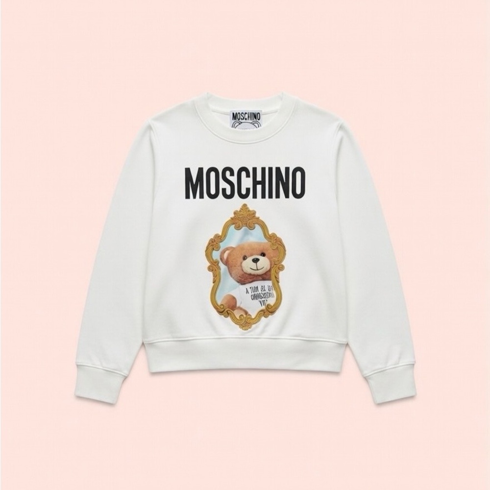 Moschino Teddy Bear White Sweatshirt Women’s Size 4 100% Cotton